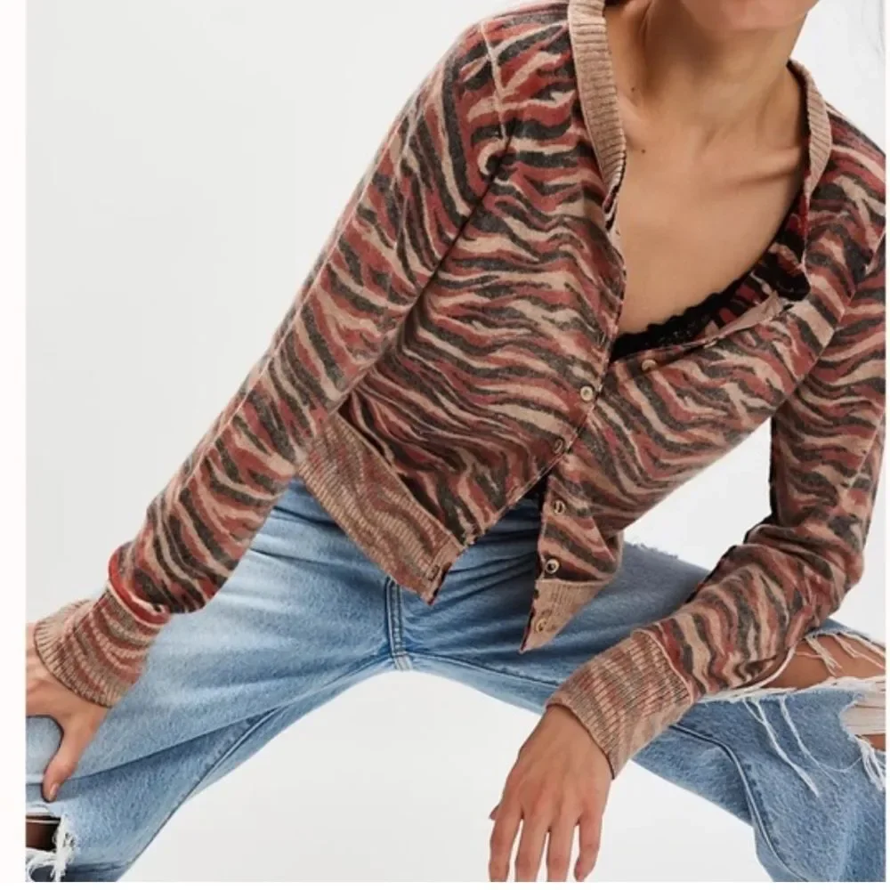 Free People Nocturnal Patterned Cardi in Brown